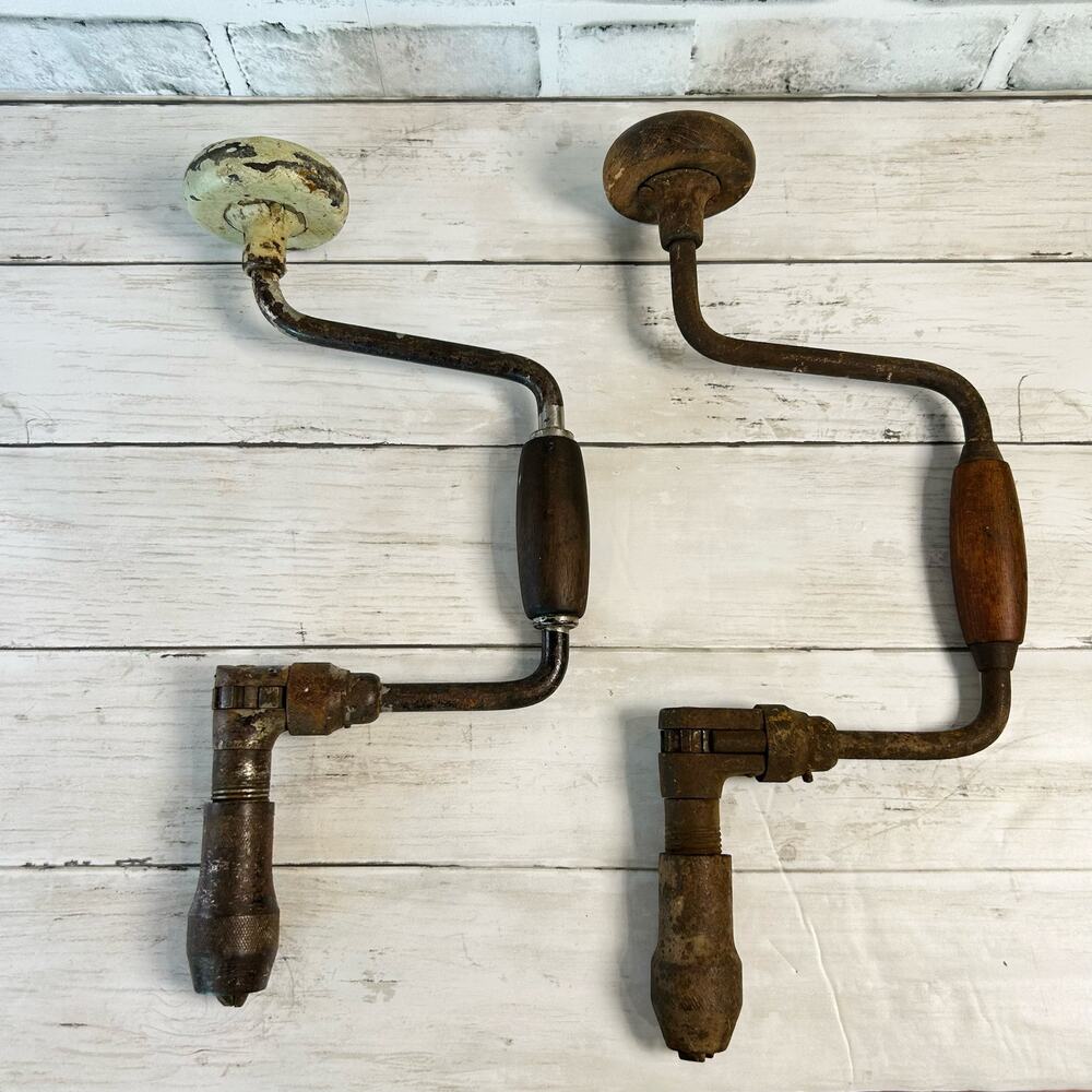 Hand Drill Crank Handle Lot Primitive Wood/Metal Tools/Parts Woodworking  VTG